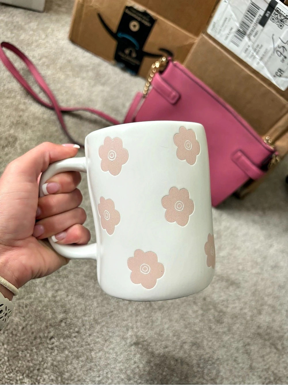 Rae Dunn Bloom Floral Mug in White & Pink Like New - Picture 3 of 5